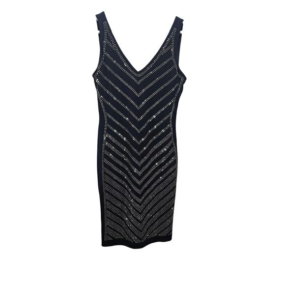 Carmen Marc Valvo Studded Navy Blue Dress Sleeveless Sz 6 Evening Cocktail Party - Picture 1 of 5